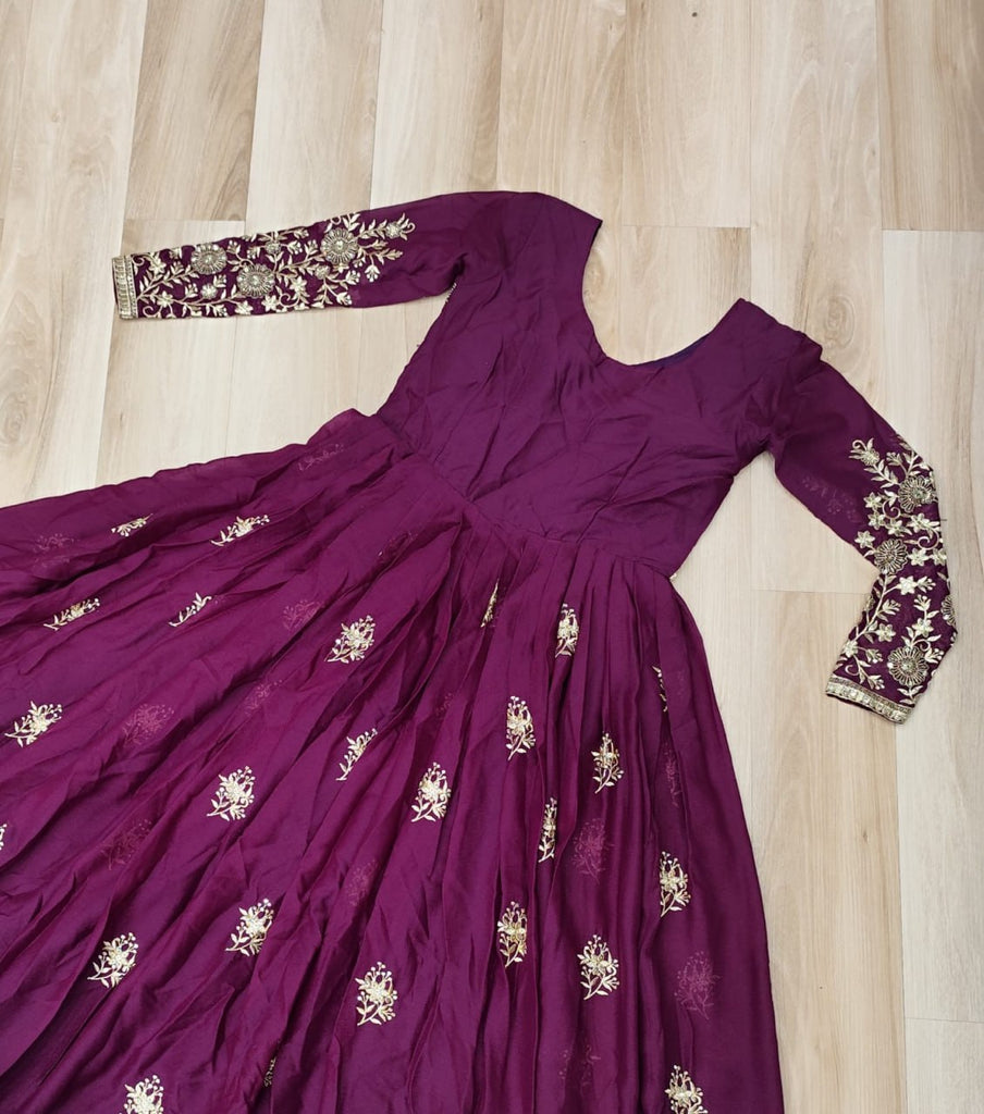 Wine Star Georgette Embroidered Gown with Sequins Work & Designer Dupatta – Festiv Collection ClothsVilla