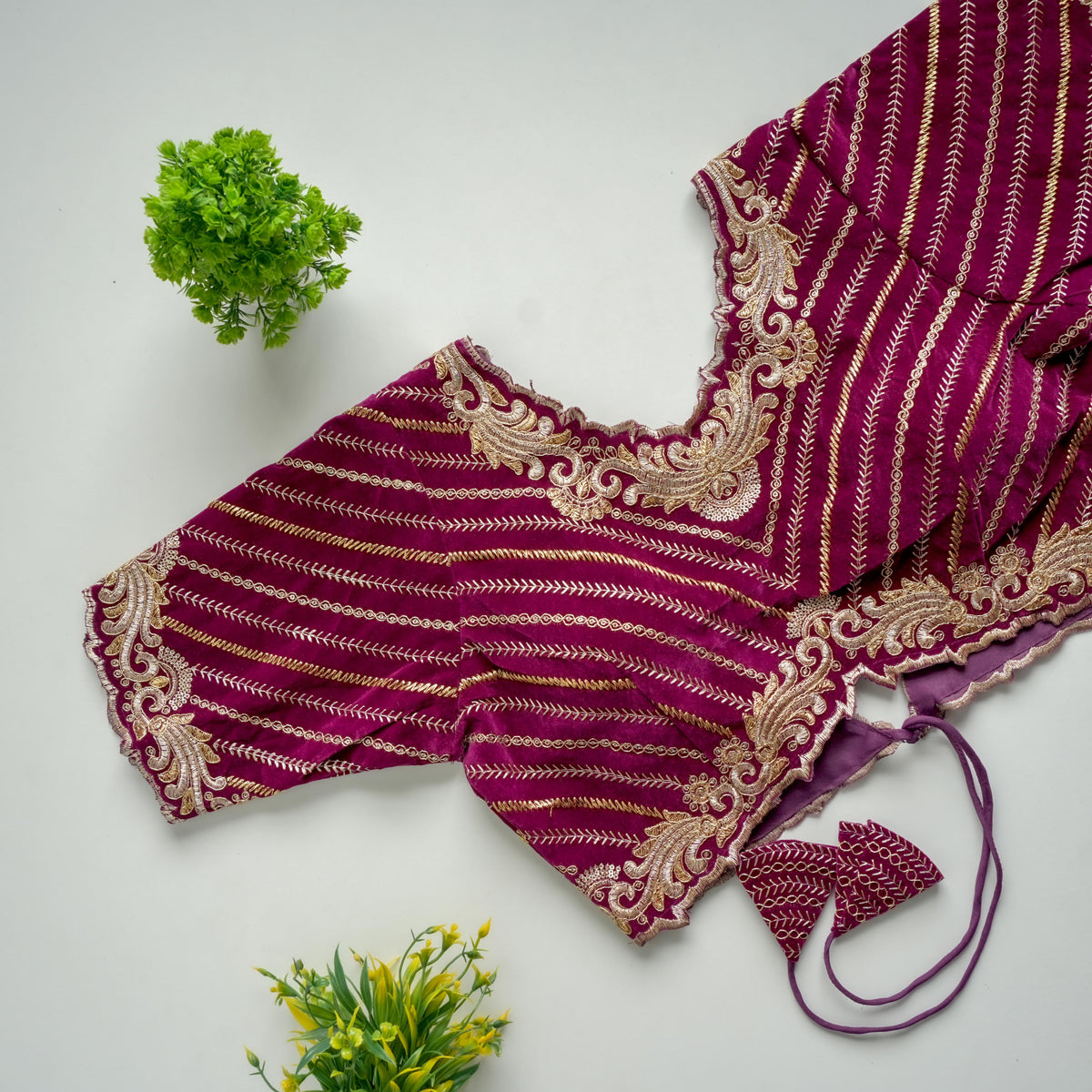 Wine Taffeta Silk Blouse with Golden Embroidery and Sequins ClothsVilla.com Main image