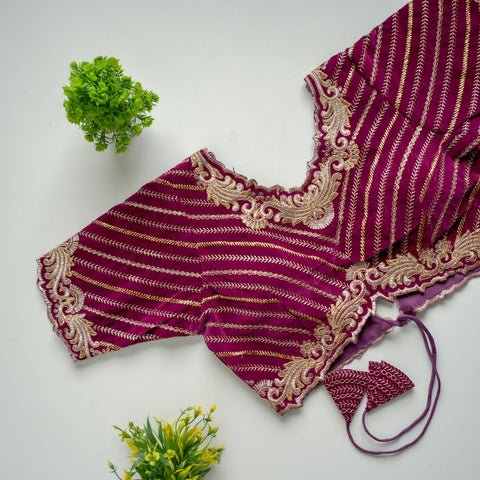 Wine Taffeta Silk Blouse with Golden Embroidery and Sequins ClothsVilla.com Main image