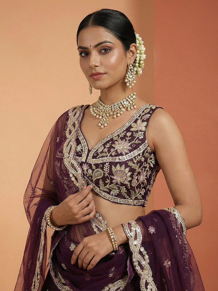 Tissue Beads with Embroidered Lehenga Choli with Dupatta Clothsvilla