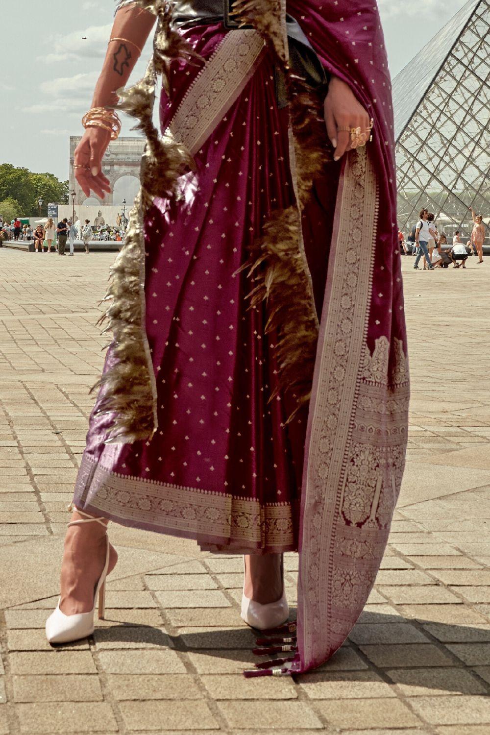 Wine Traditional Woven Satin Silk Blend Saree with Blouse Piece – Festive & Partywear ClothsVilla