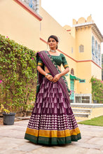 Load image into Gallery viewer, Wine Tussar Silk Lehenga Choli with Printed Foil Work ClothsVilla