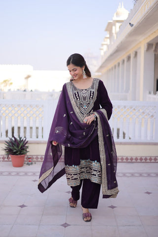 Wine Velvet Embroidered Top Pant Set ClothsVilla