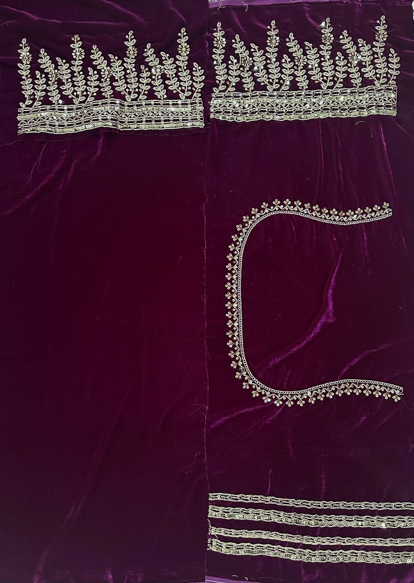 Wine Velvet Lehenga Choli Set