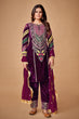 Load image into Gallery viewer, Wine Viscose Velvet Embroidered Top &amp; Pant Set with Georgette Dupatta ClothsVilla
