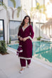 Load image into Gallery viewer, Wine Zari &amp; Real Mirror Work Kurta Pant Set with Batwa Clothsvilla