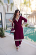 Load image into Gallery viewer, Wine Zari &amp; Real Mirror Work Kurta Pant Set with Batwa Clothsvilla