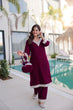 Load image into Gallery viewer, Wine Zari &amp; Real Mirror Work Kurta Pant Set with Batwa Clothsvilla