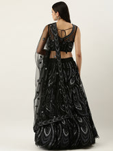 Load image into Gallery viewer, Women Black Net Sequins Embroidered Semi-Stitched Lehenga &amp; Blouse with Dupatta ClothsVilla.com