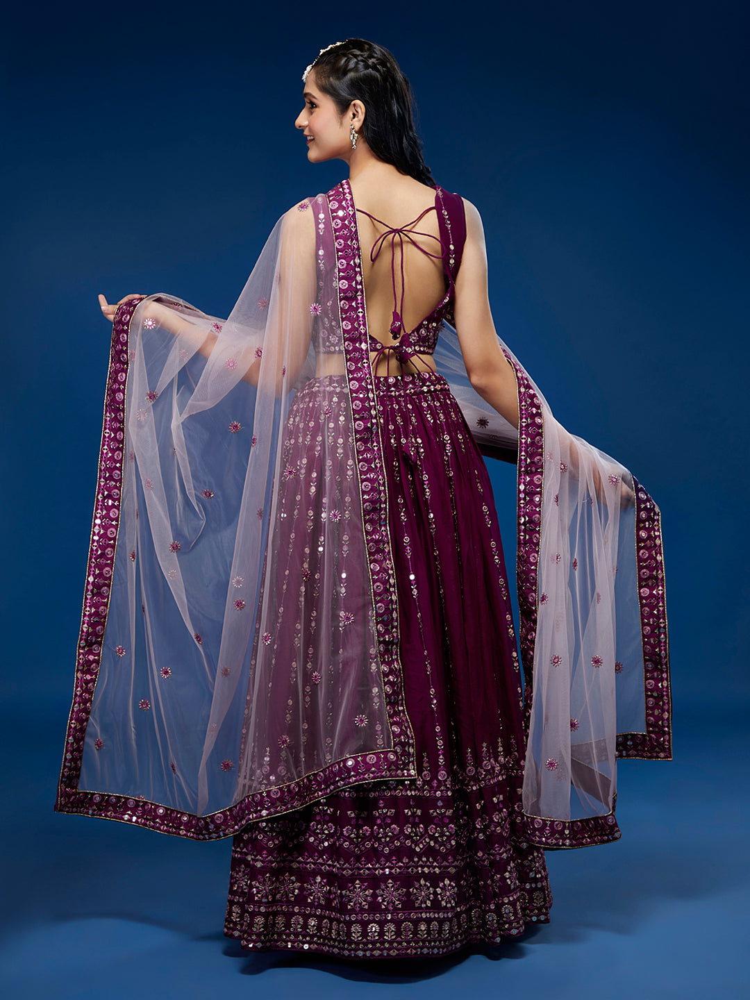Women Burgundy Pure Georgette Sequinse Embroidered Semi-Stitched Lehenga & Blouse, Dupatta Clothsvilla