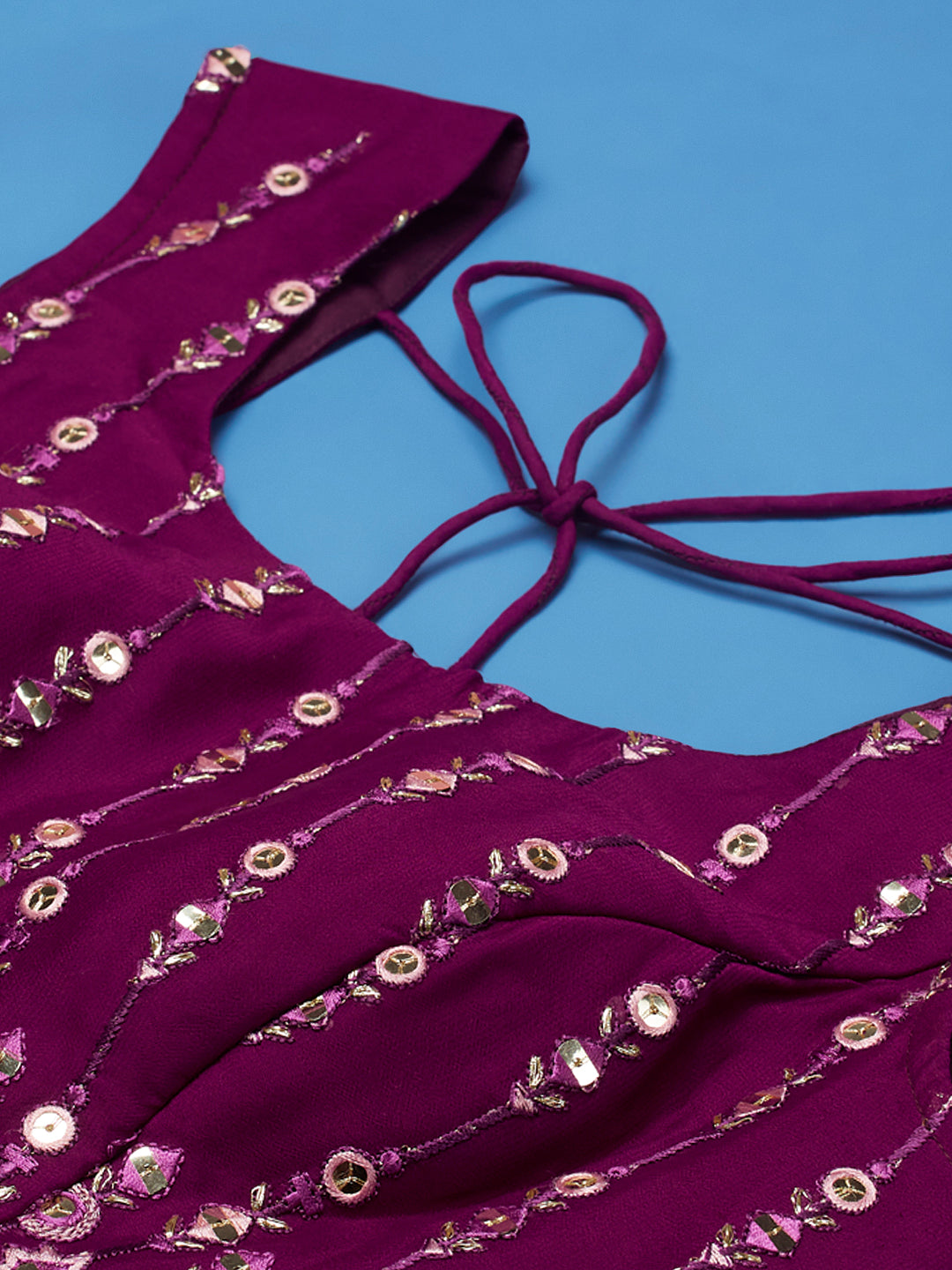 Women Burgundy Pure Georgette Sequinse Embroidered Semi-Stitched Lehenga & Blouse, Dupatta Clothsvilla