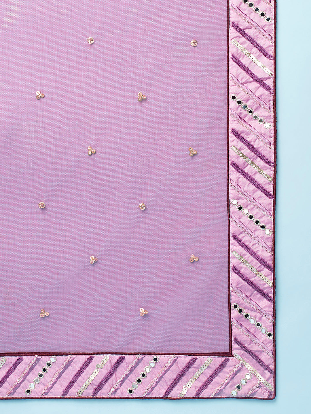 Women Lavender Net Zig-Zag Embroidered Semi-Stitched Lehenga, Unstitched Blouse & Dupatta Clothsvilla
