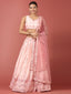 Women Peach Net Sequinse Embroidered Semi-Stitched Lehenga & Blouse with Dupatta Clothsvilla