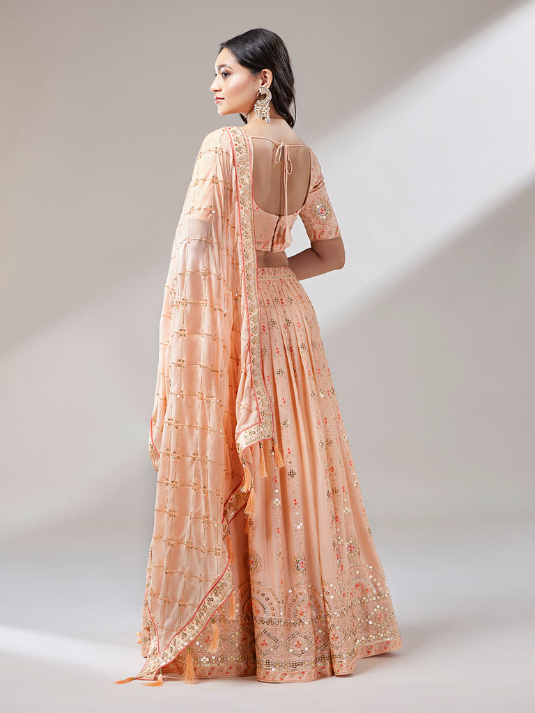 Women Peach Pure Georgette Embroidered Semi-Stitched Lehenga & Unstitched Blouse, Dupatta Clothsvilla