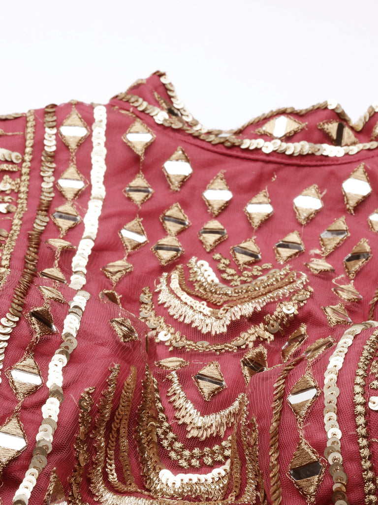 Women Rosegold Net Embroidered Mirror Semi-Stitched Lehenga & Unstitched Blouse with Dupatta Clothsvilla