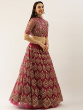 Load image into Gallery viewer, Women Rosegold Net Embroidered Mirror Semi-Stitched Lehenga &amp; Unstitched Blouse with Dupatta Clothsvilla