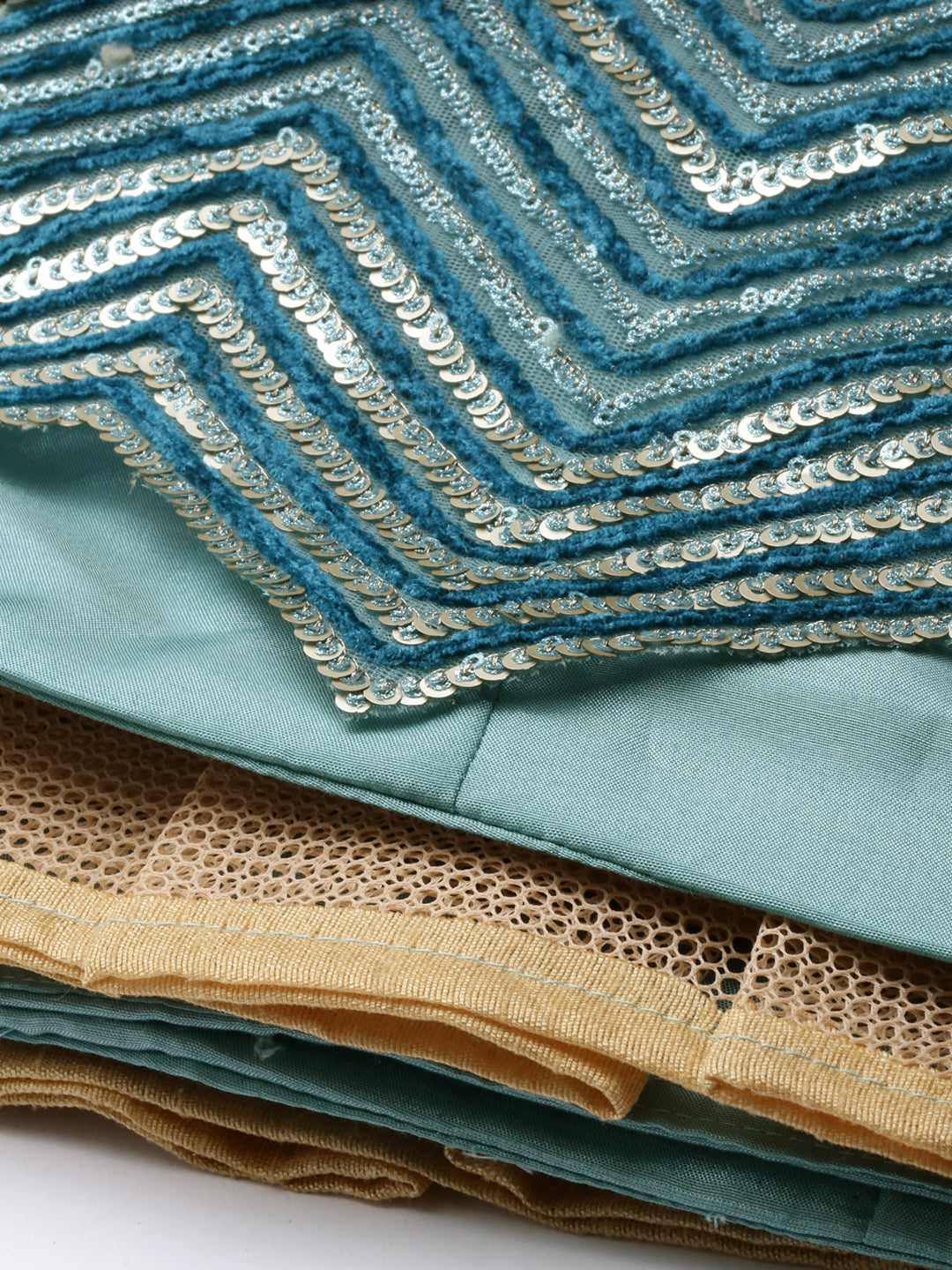 Women Sea Green Net Zig-Zag Embroideried Semi-Stitched Lehenga, Unstitched Blouse & Dupatta Clothsvilla