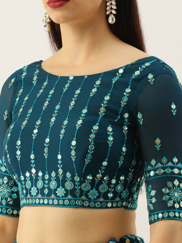 Women Teal Georgette Sequins Work Semi-Stitched Lehenga & Unstitched Blouse with Dupatta Clothsvilla