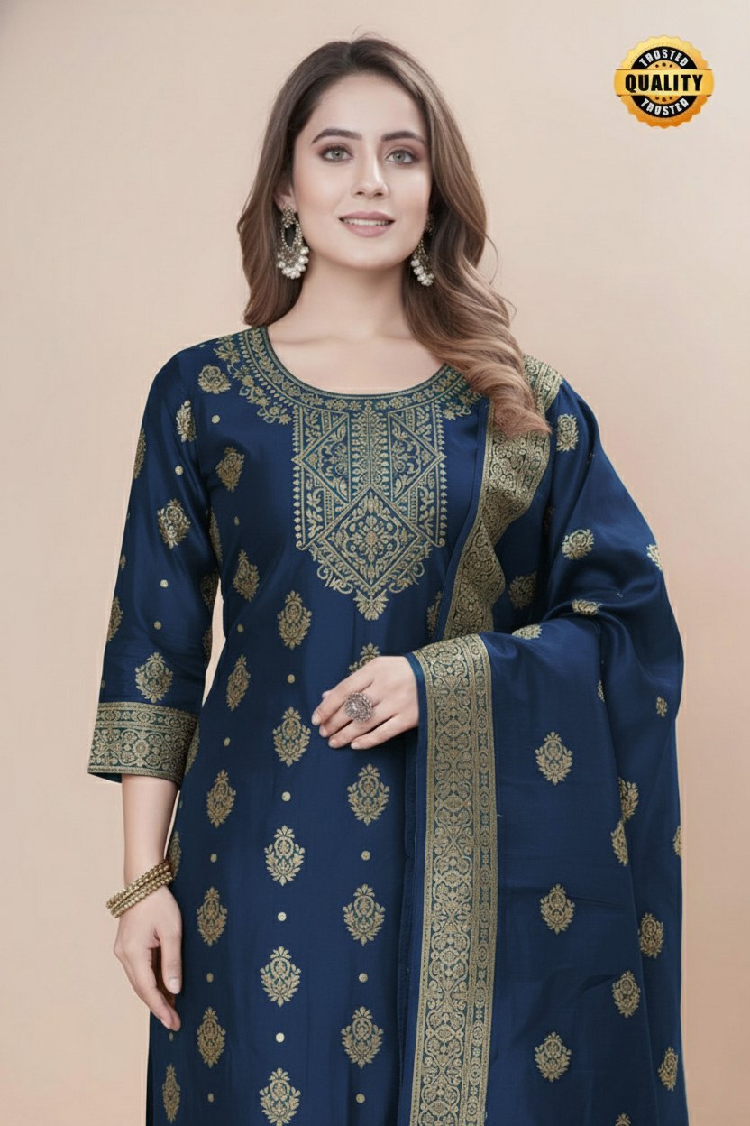Women's Silk Zari Weaving Kurta Pant Set ClothsVilla