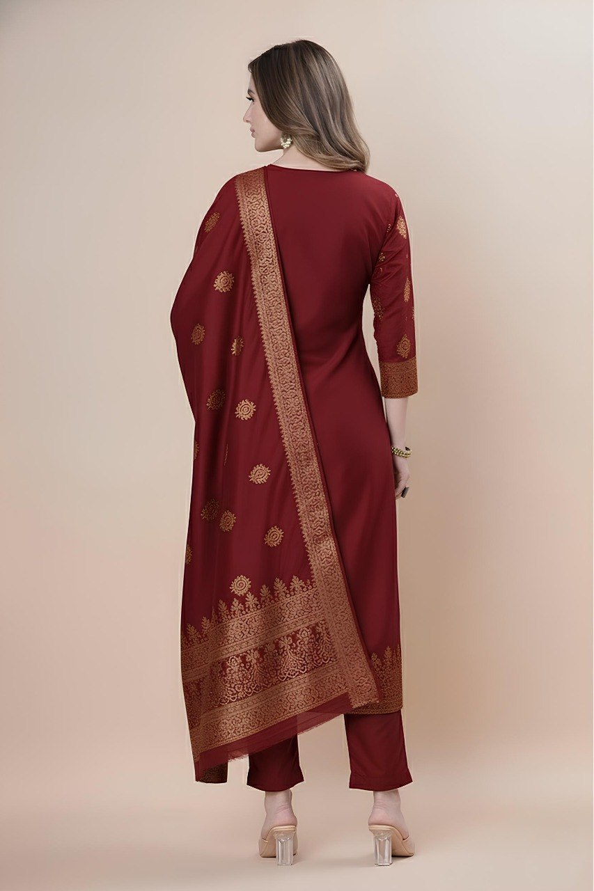 Women's Silk Zari Weaving Kurta Pant Set ClothsVilla