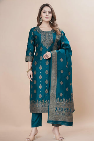Women's Silk Zari Weaving Kurta Pant Set ClothsVilla