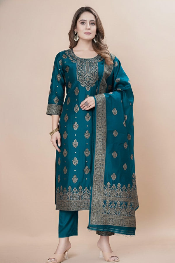 Women's Silk Zari Weaving Kurta Pant Set ClothsVilla