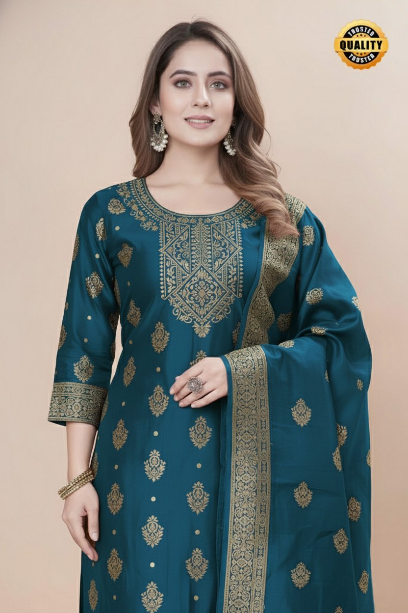Women's Silk Zari Weaving Kurta Pant Set ClothsVilla