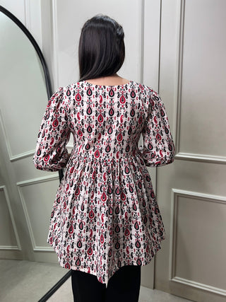 Women's White Printed Cotton Tunic ClothsVilla