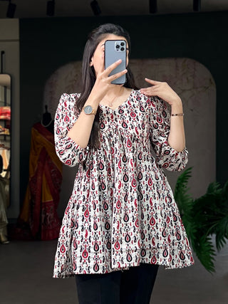 Women's White Printed Cotton Tunic ClothsVilla