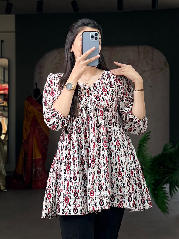 Women's White Printed Cotton Tunic ClothsVilla