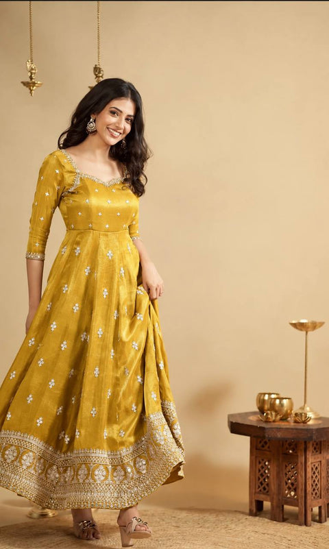 Yellow Anarkali Suit with Heavy Embroidery work ClothsVilla Main image