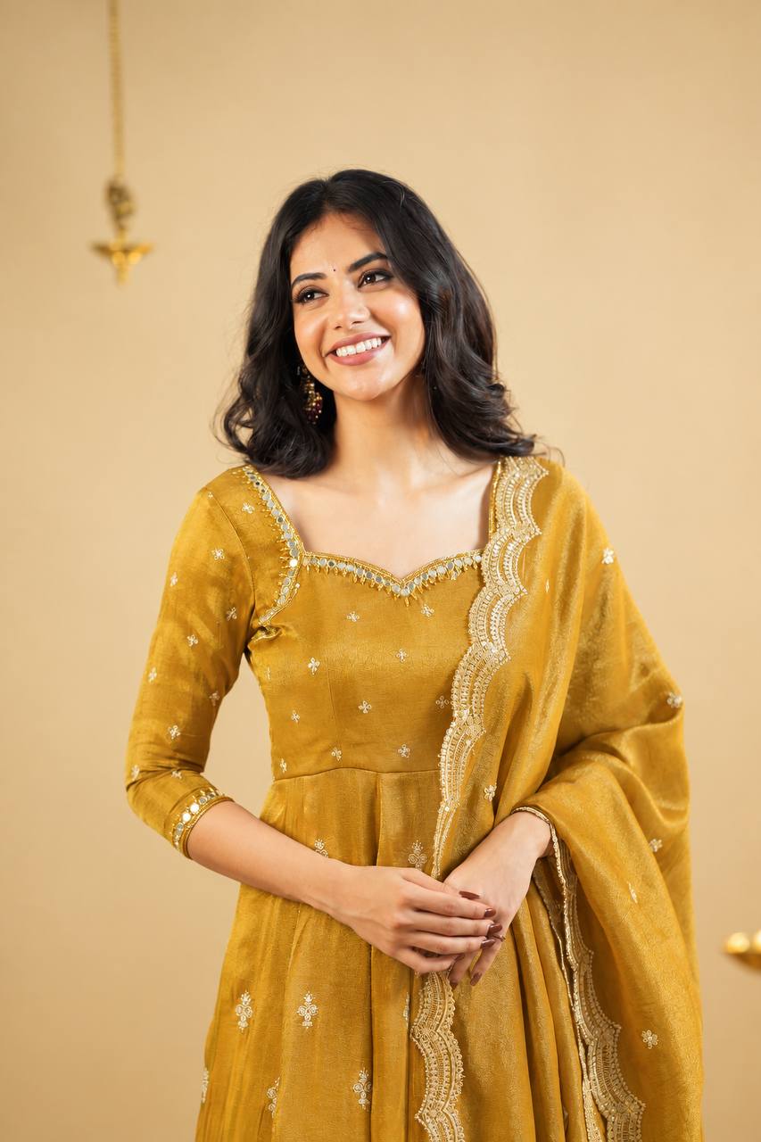 Yellow Anarkali Suit with Heavy Embroidery work ClothsVilla