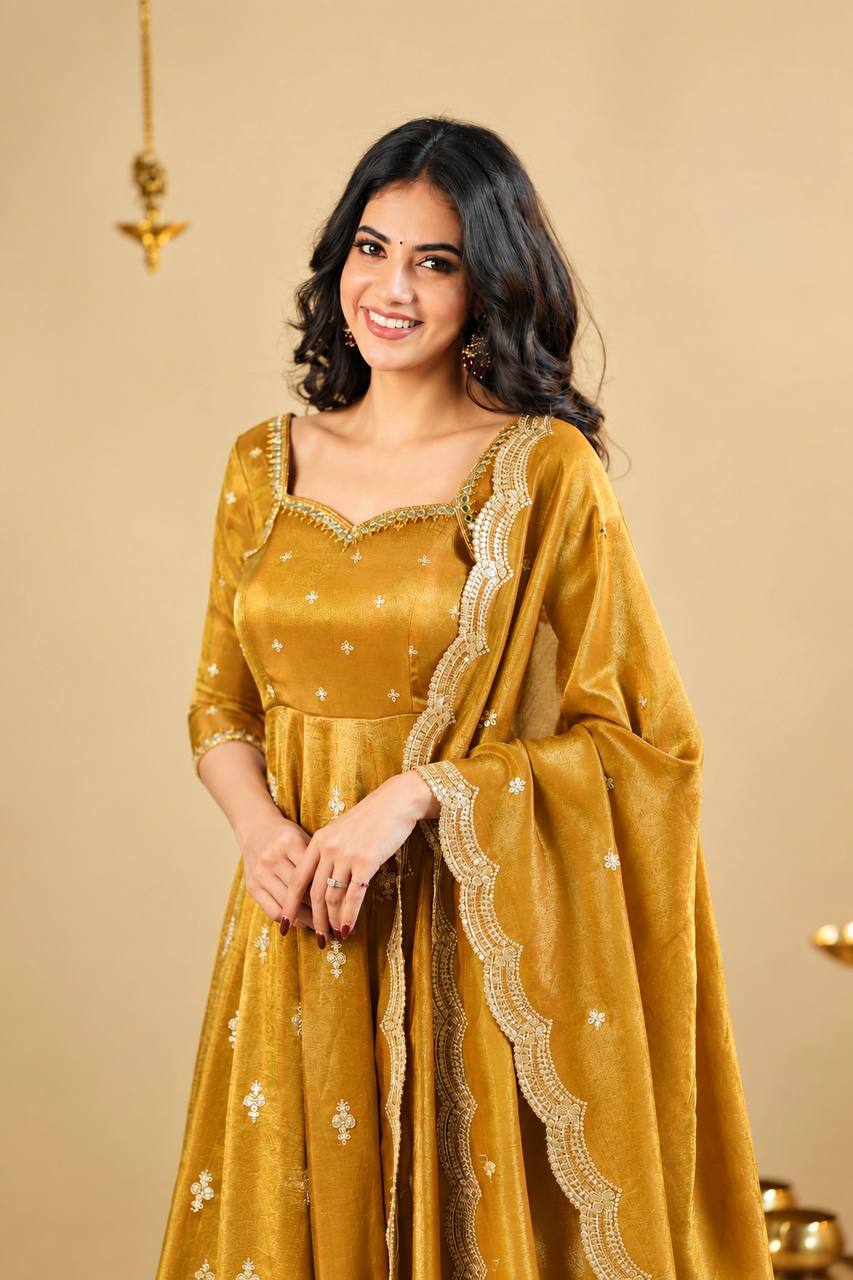 Yellow Anarkali Suit with Heavy Embroidery work ClothsVilla