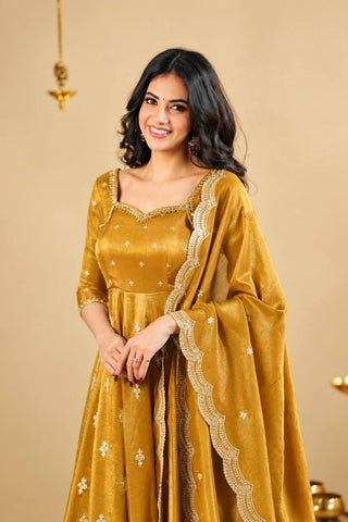 Yellow Anarkali Suit with Heavy Embroidery work ClothsVilla