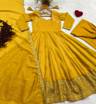 Yellow Anarkali Suit with Heavy Embroidery work ClothsVilla