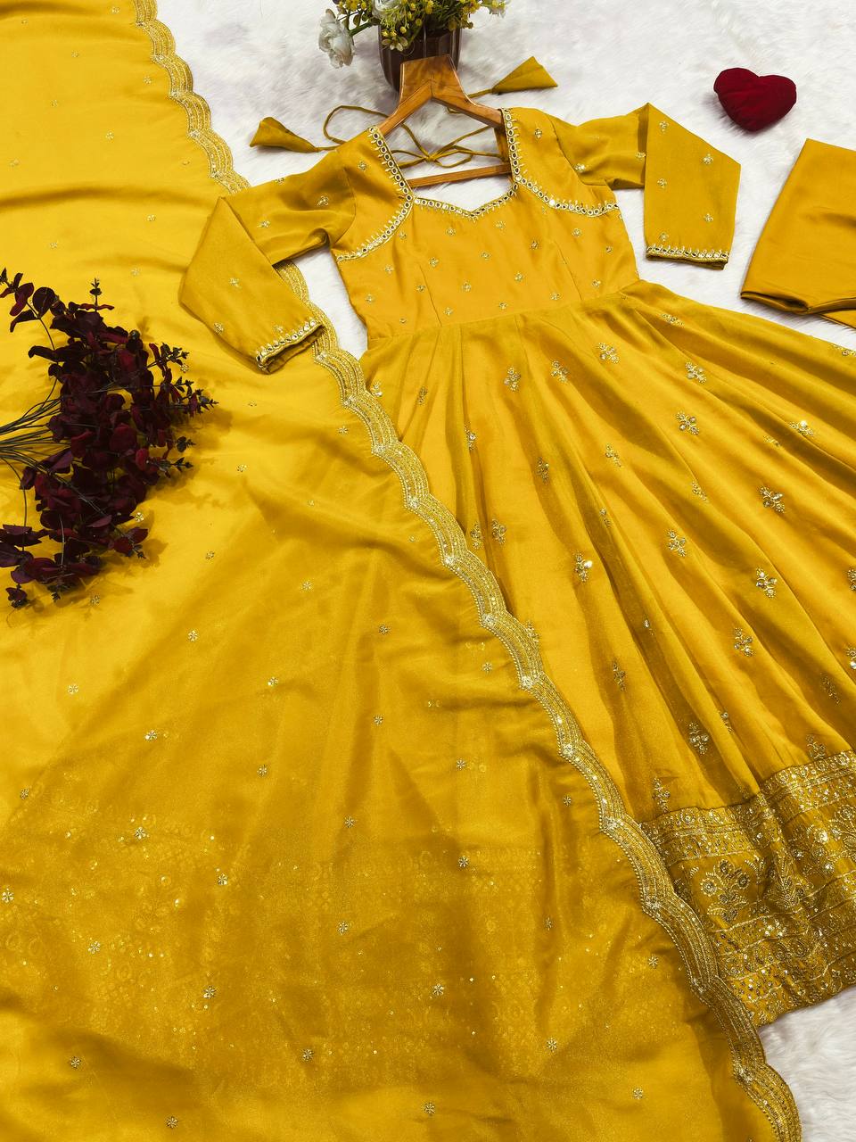 Yellow Anarkali Suit with Heavy Embroidery work ClothsVilla