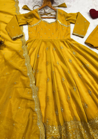 Yellow Anarkali Suit with Heavy Embroidery work ClothsVilla