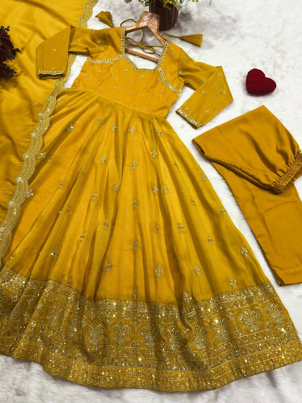 Yellow Anarkali Suit with Heavy Embroidery work ClothsVilla