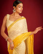 Load image into Gallery viewer, Yellow and White Pure Georgette Embroidered Sequence Work Saree ClothsVilla