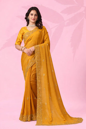 Yellow Art Silk Saree with Sequins Work ClothsVilla