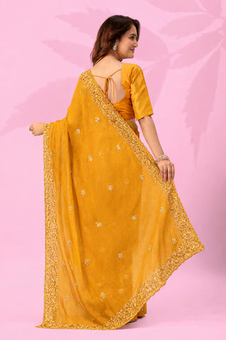 Yellow Art Silk Saree with Sequins Work ClothsVilla