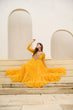 Load image into Gallery viewer, Yellow Bandhani Print Faux Georgette Gown with Kutchi Patchwork ClothsVilla