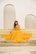 Load image into Gallery viewer, Yellow Bandhani Print Faux Georgette Gown with Kutchi Patchwork ClothsVilla