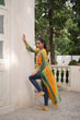 Load image into Gallery viewer, Yellow Bandhani Print Faux Georgette Kurti with Kutchi Patchwork ClothsVilla
