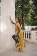Load image into Gallery viewer, Yellow Bandhani Print Faux Georgette Kurti with Kutchi Patchwork ClothsVilla