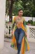 Load image into Gallery viewer, Yellow Bandhani Print Faux Georgette Kurti with Kutchi Patchwork ClothsVilla