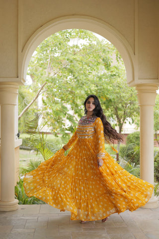 Yellow Bandhani Print Gown ClothsVilla