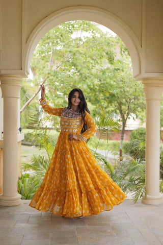 Yellow Bandhani Print Gown ClothsVilla