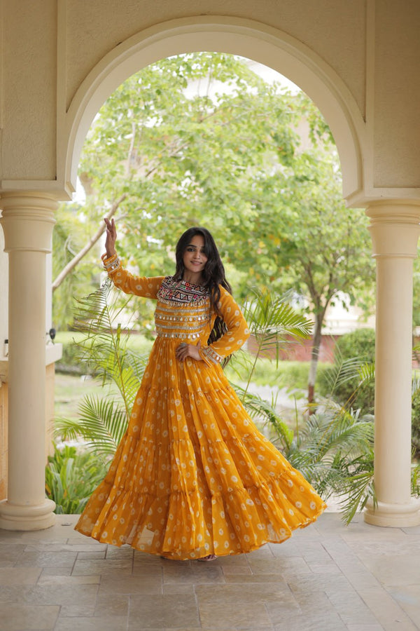 Yellow Bandhani Print Gown ClothsVilla