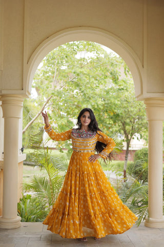 Yellow Bandhani Print Gown ClothsVilla